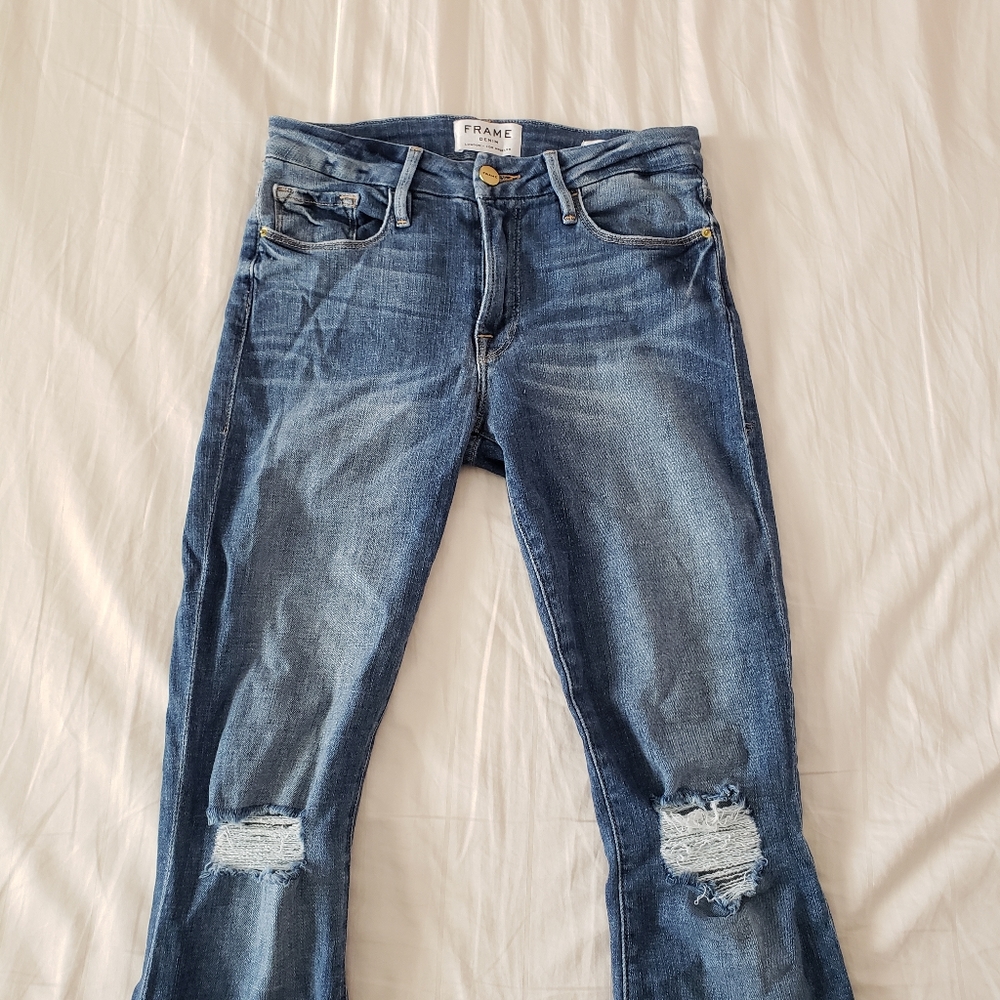 Womens frame denim le crop mini boot distressed